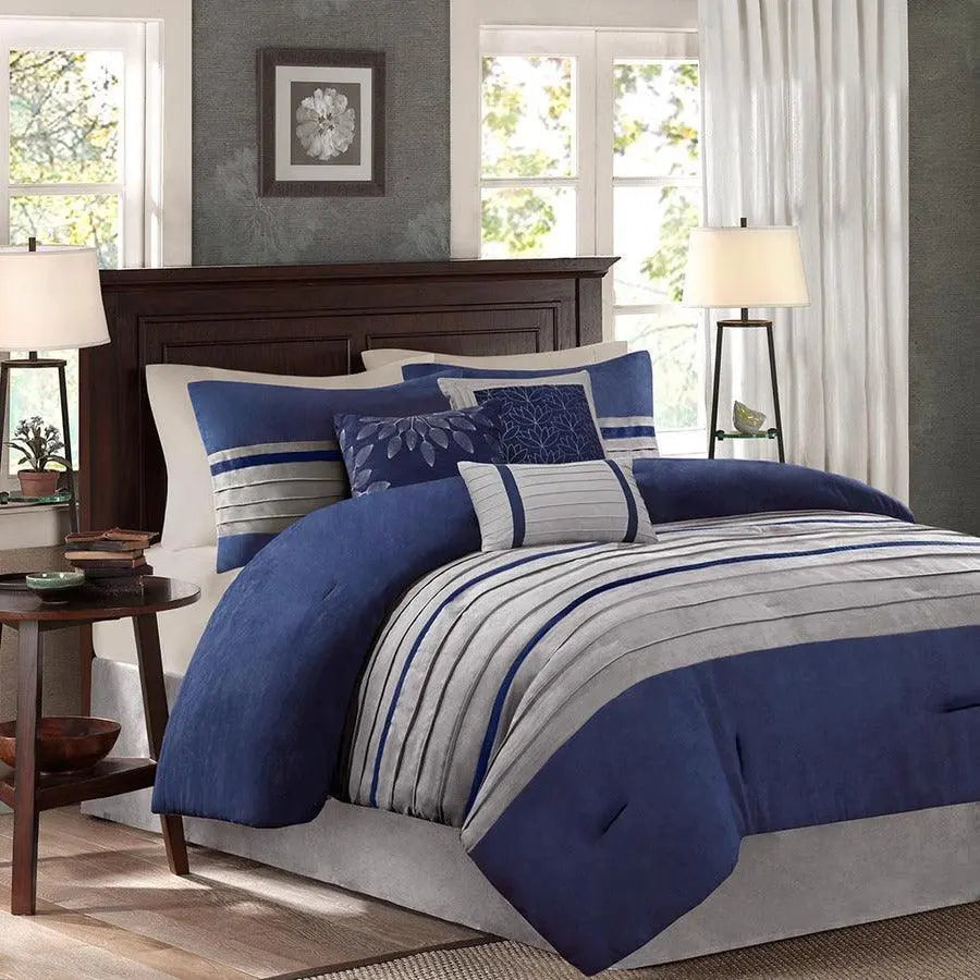 Palmer 26 " W 7 Piece Comforter Set Blue Queen