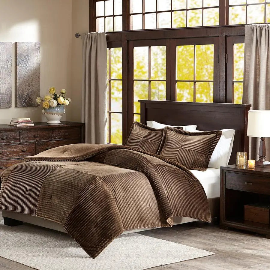 Parker Corduroy Plush Comforter Mini Set Brown King/Cal King