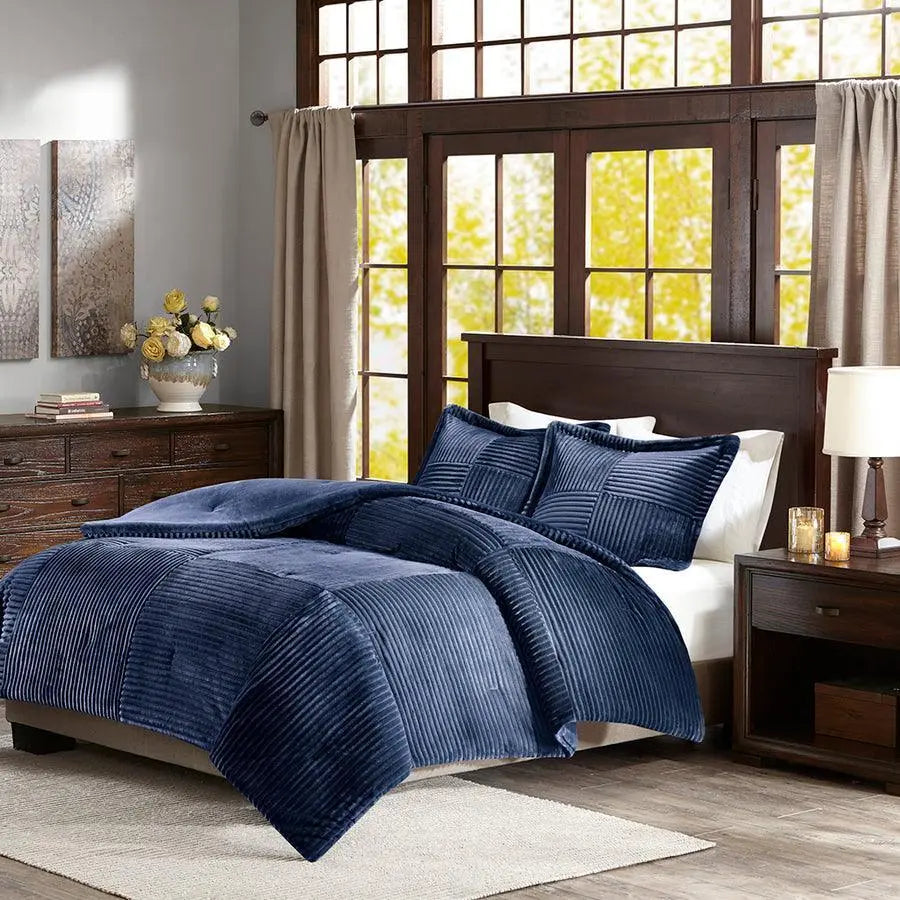 Parker Corduroy Plush Comforter Mini Set Navy Full/Queen