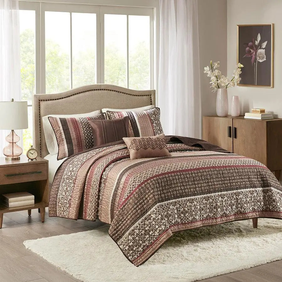 Princeton King/California King 5 Piece Reversible Jacquard Coverlet Set Red