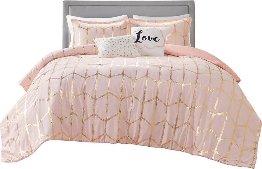 Raina Metallic Printed Comforter Set Blush & Gold King/Cal King