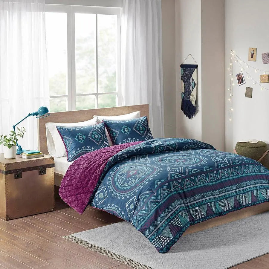 Ripley Reversible Comforter Mini Set Navy & Purple Full/Queen