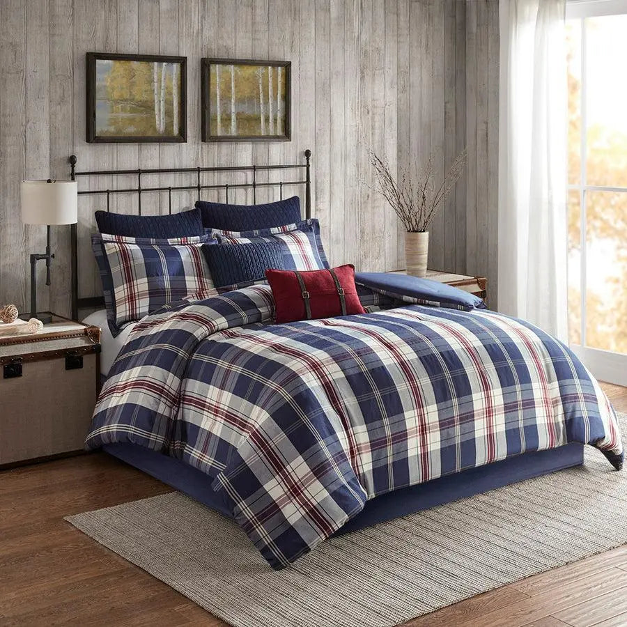 Ryland Transitional Oversized Plaid Print Comforter Set Blue King/Cal King
