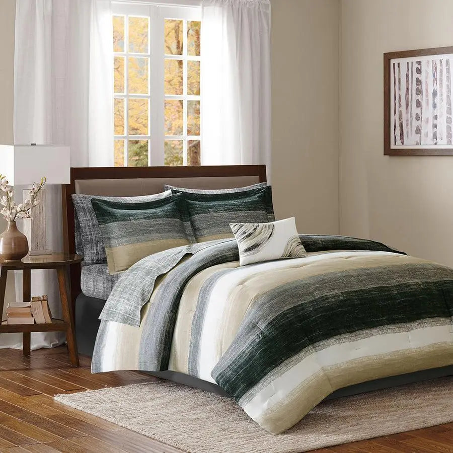 Saben Modern Complete Comforter and Cotton Sheet Set Taupe Cal King
