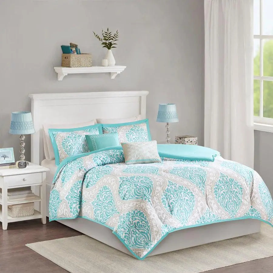 Senna 26" W Comforter Set Aqua Full/Queen