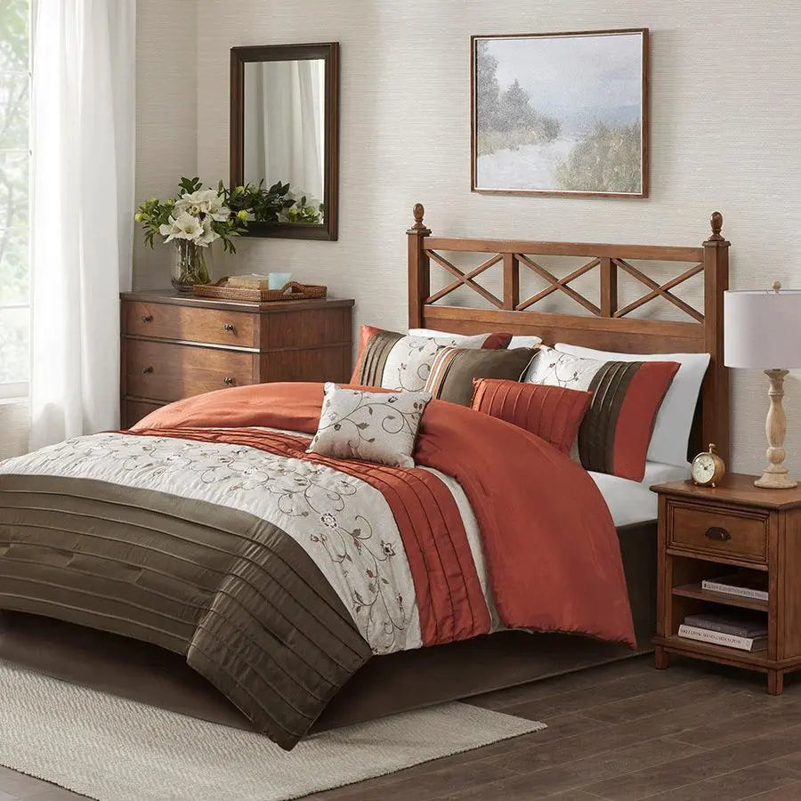 Serene Embroidered 7 Piece Comforter Set Spice Queen