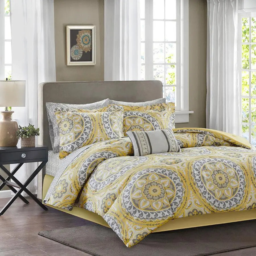 Serenity Full Complete Global Inspired Comforter and Cotton Sheet Set Yellow