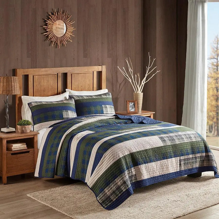 Spruce Lodge/Cabin Hill Oversized Cotton Quilt Mini Set King/ Cal King Green