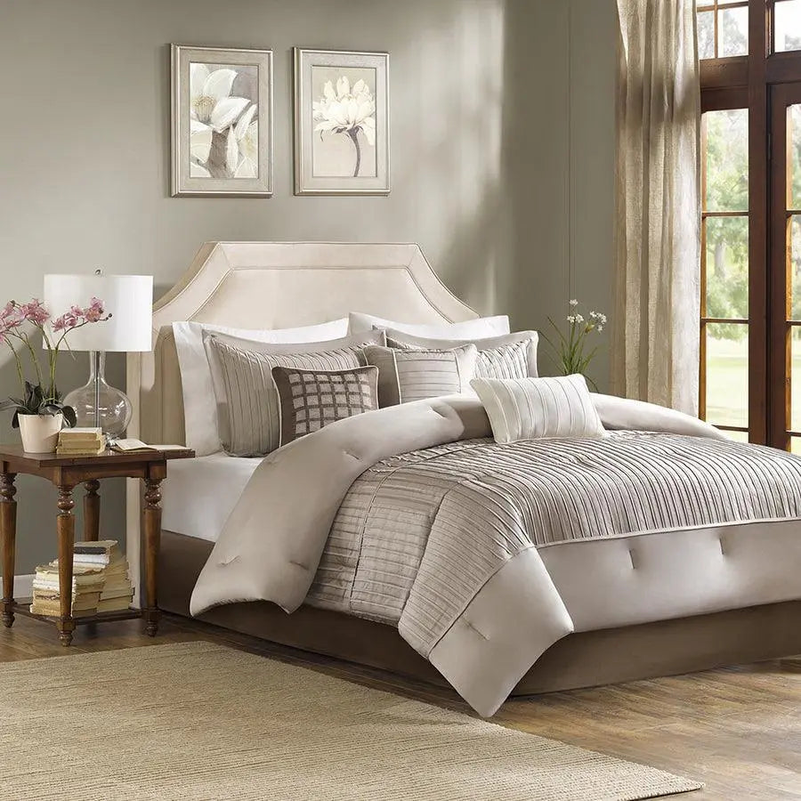 Trinity Transitional 7 Piece Comforter Set Taupe King