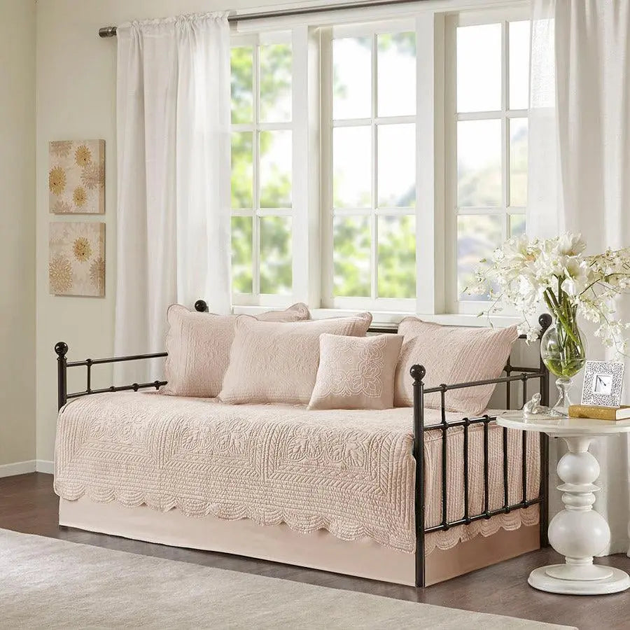 Tuscany Daybed 6 Piece Reversible Scalloped Edge Daybed Cover Set Blush