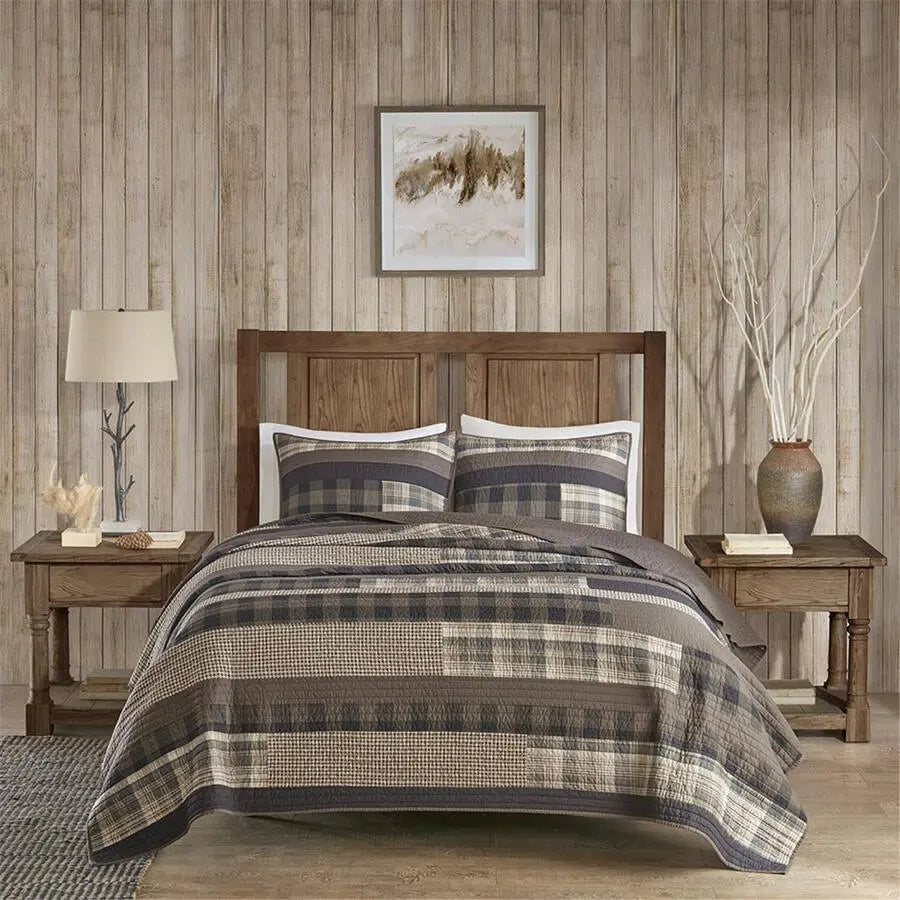 Winter Lodge/Cabin Plains 1 Cotton Oversized Quilt Mini Set King/Cal King Taupe