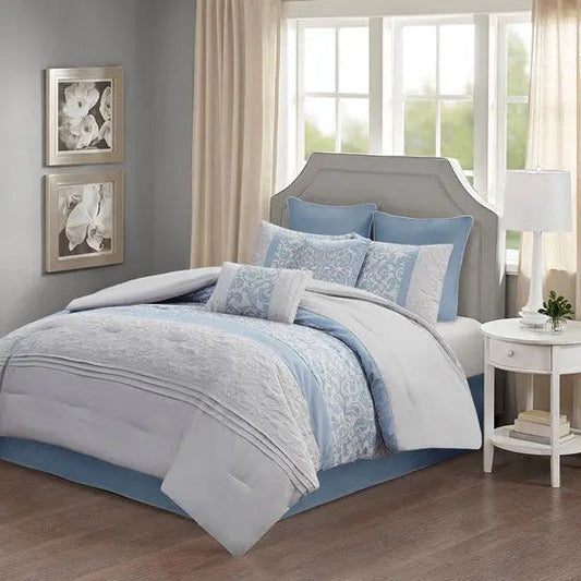 Embroidered 8 Piece Comforter Set Blue King