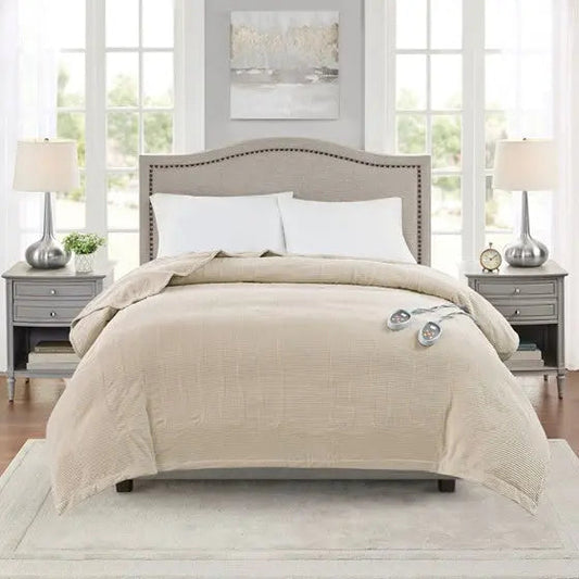 Heated Blanket Beige Twin