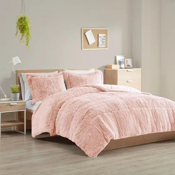 Shaggy Long Fur Comforter Mini Set Blush Cal King