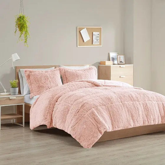 Shaggy Long Fur Comforter Mini Set Blush Twin XL