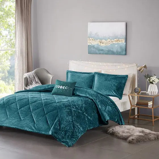 Velvet Comforter Set Teal Twin XL