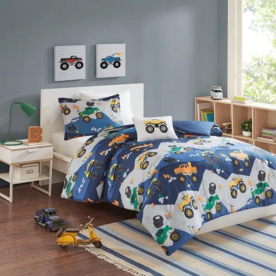 Monster Truck Comforter Set Blue Twin