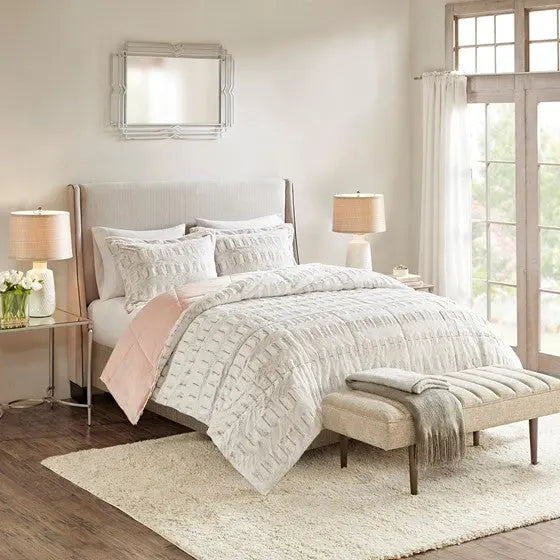 Back Print Long Fur Comforter Mini Set Blush Cal King