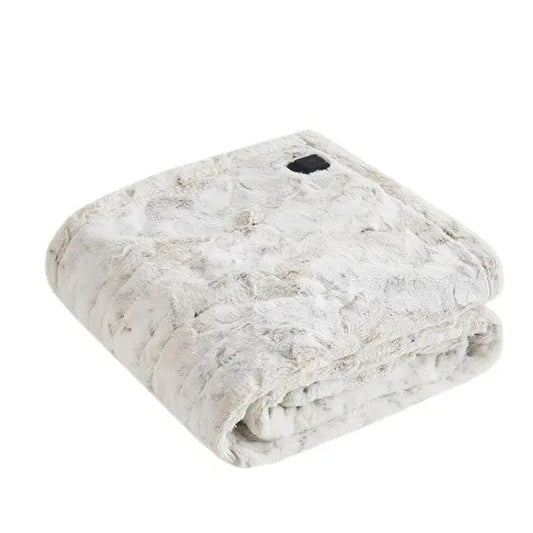 Faux Fur Heated Wrap with Built-in Controller Snow Leopard