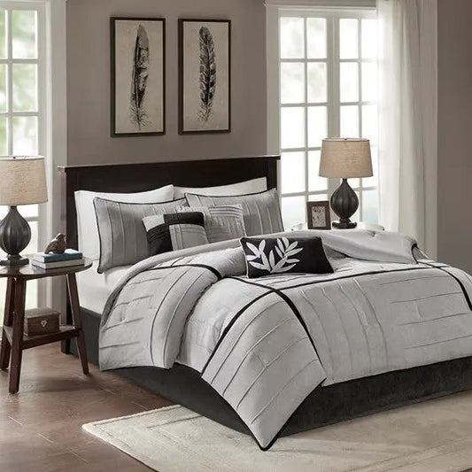7 Piece Comforter Set Grey King