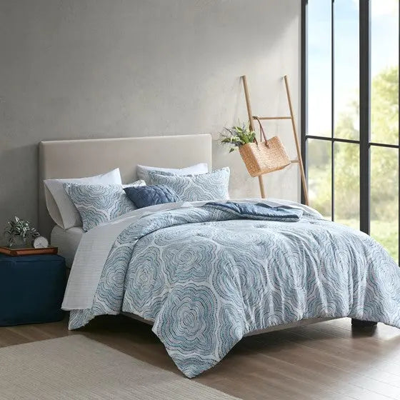 8 Piece Comforter Set with Bed Sheets Blue King