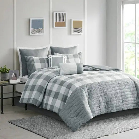 8 Piece Comforter Set Grey King