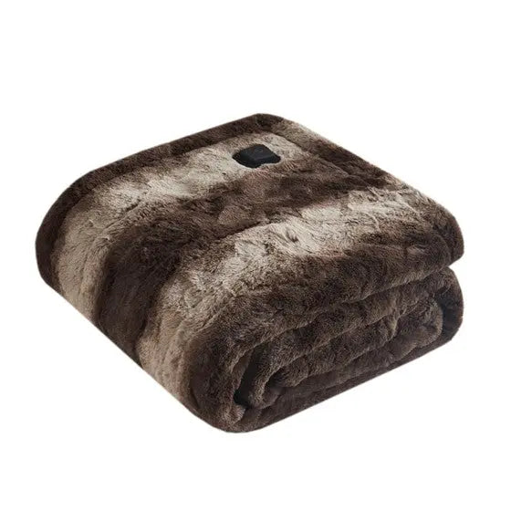 Faux Fur Heated Wrap with Built-in Controller Brown