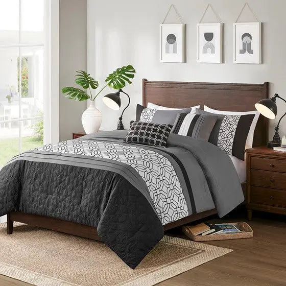 Embroidered 5 Piece Comforter Set Black Cal King
