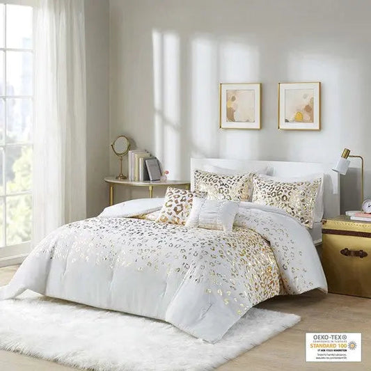 Metallic Animal Printed Comforter Set Ivory/Gold Twin XL