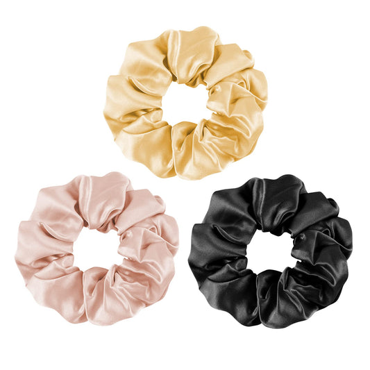 OLESILK 100% Silk-Scrunchie for Women, Silk-Hair-Scrunchies for Curly Hair, Silk Hair Ties, Elastics Ponytail Holder, 3 Piece