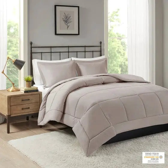 Microcell Down Alternative Comforter Mini Set Taupe Full/Queen