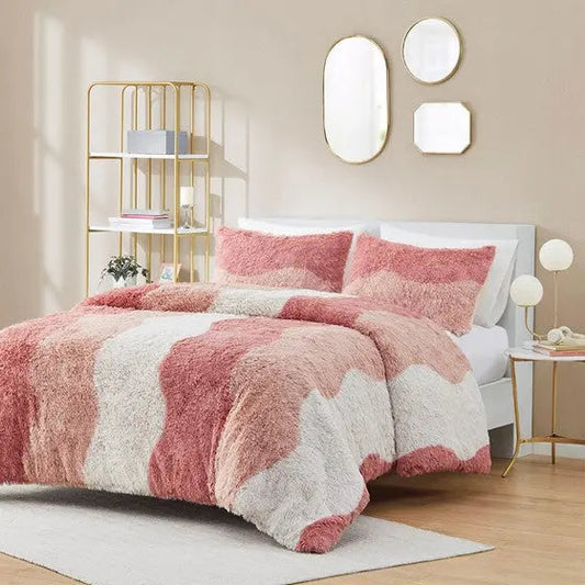 Ombre Shaggy Faux Fur Comforter Set Blush Multi Twin XL