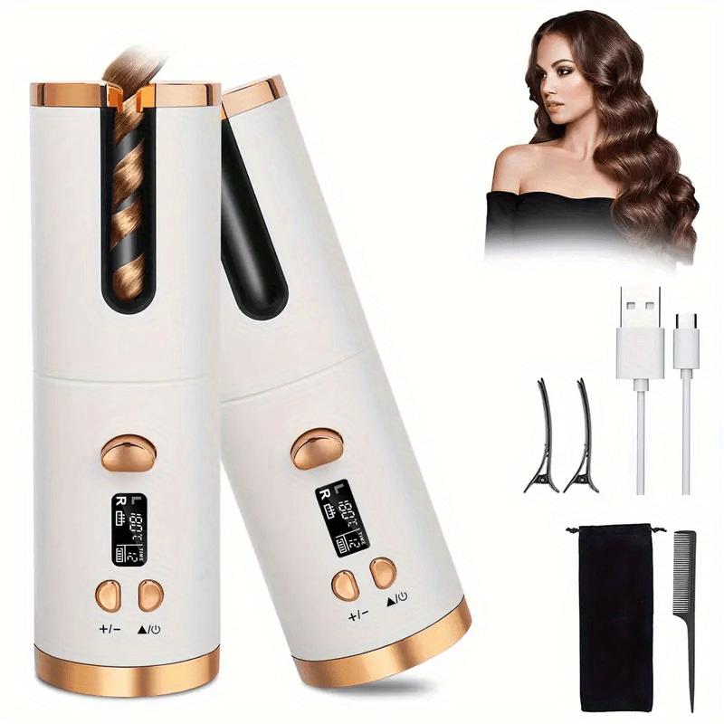 Cordless Automatic Curling Iron - USB Rechargeable, Anti-Tangle, Ceramic Cylinder, Quick Heating, 5-Level Temperature Control - Perfect for Long Hair, Includes Gift Box