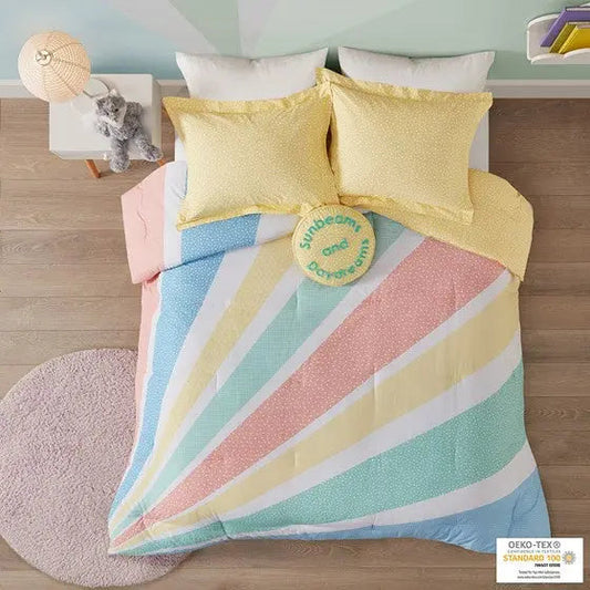 Rainbow Sunburst Reversible Cotton Comforter Set Yellow Twin