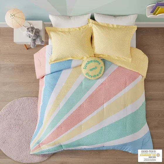 Rainbow Sunburst Reversible Cotton Comforter Set Yellow Full/Queen