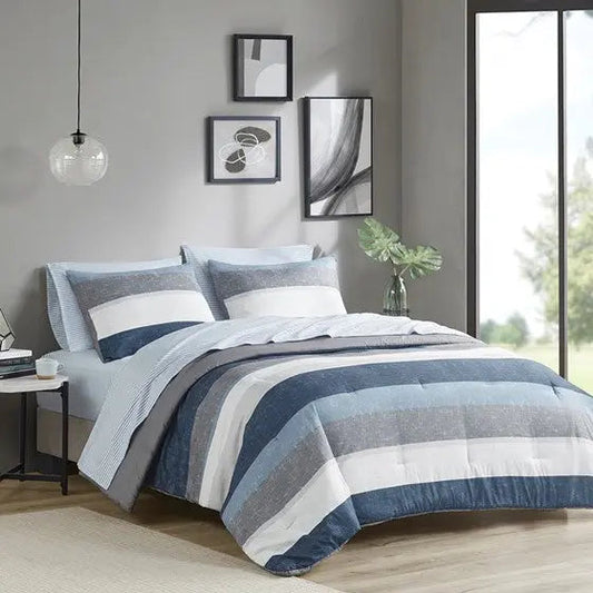 Comforter Set with Bed Sheets Blue/Grey King