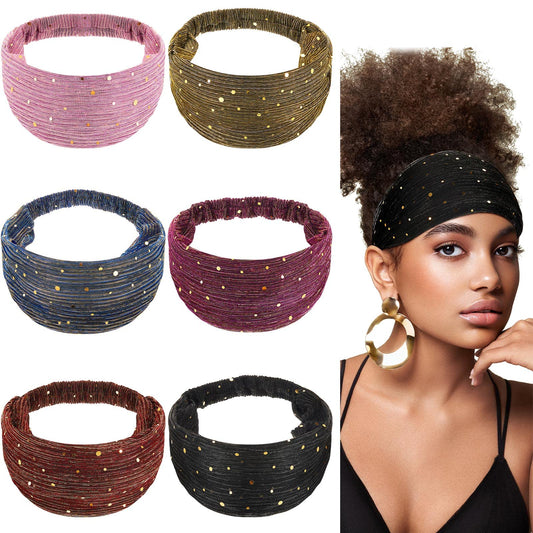 6 Pcs Bling Headbands for Women Bling Boho Headbands Sequin Headband Wide African Head Wrap Stretchy Hair Bands Boho Turban Elastic Yoga Running Sport Hair African Bling Hair Accessories