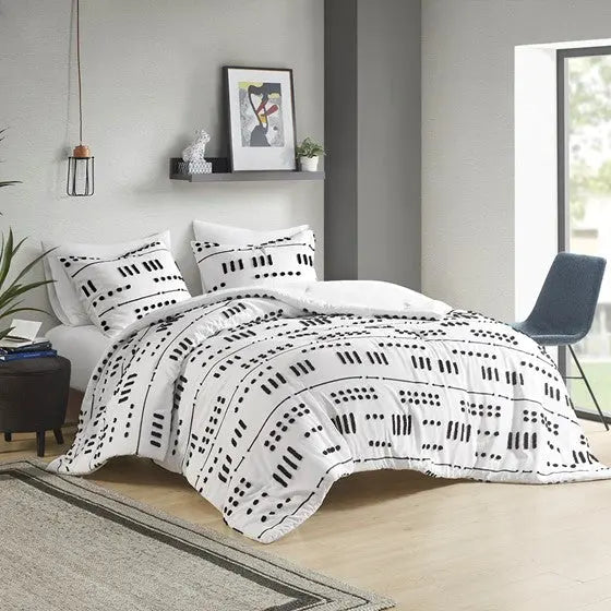 Clip Jacquard Comforter Set Black/White Full/Queen