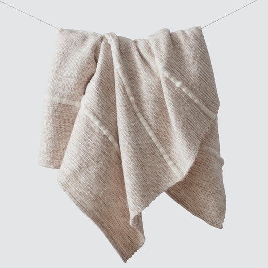 Handwoven Tan Throw Blanket with Textured Cream Stripes, sand