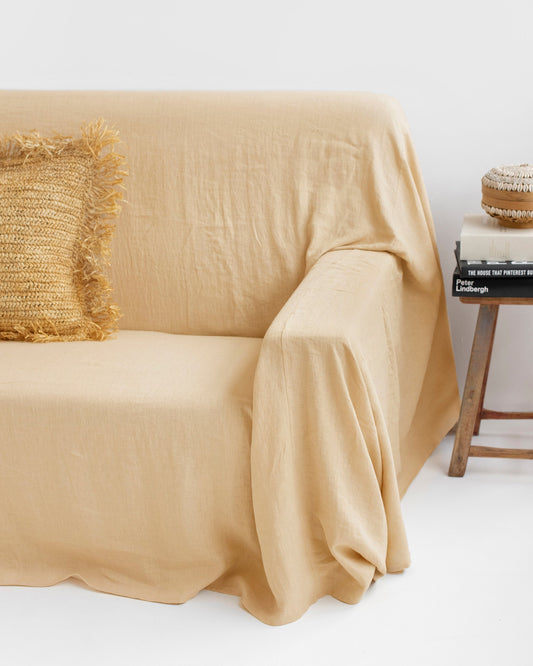 Linen couch cover in Sandy beige