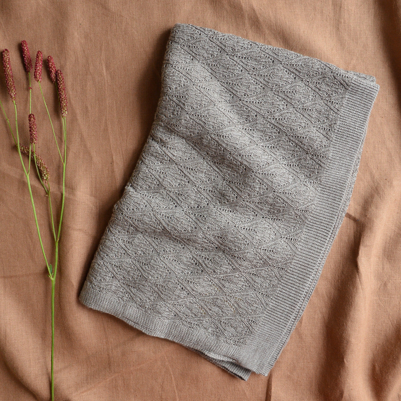 Merino Wool Pointelle Baby Blanket - Beige Melange (80x100cm)