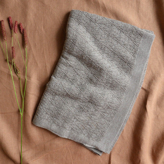 Merino Wool Pointelle Baby Blanket - Beige Melange (80x100cm)