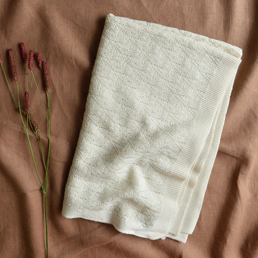 Merino Wool Pointelle Baby Blanket - Ecru (80x100cm)