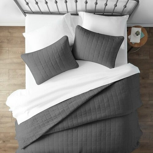 Microfiber Farmhouse Coverlet Bedspread Set Grey, Twin/Twin XL - 2 Piece