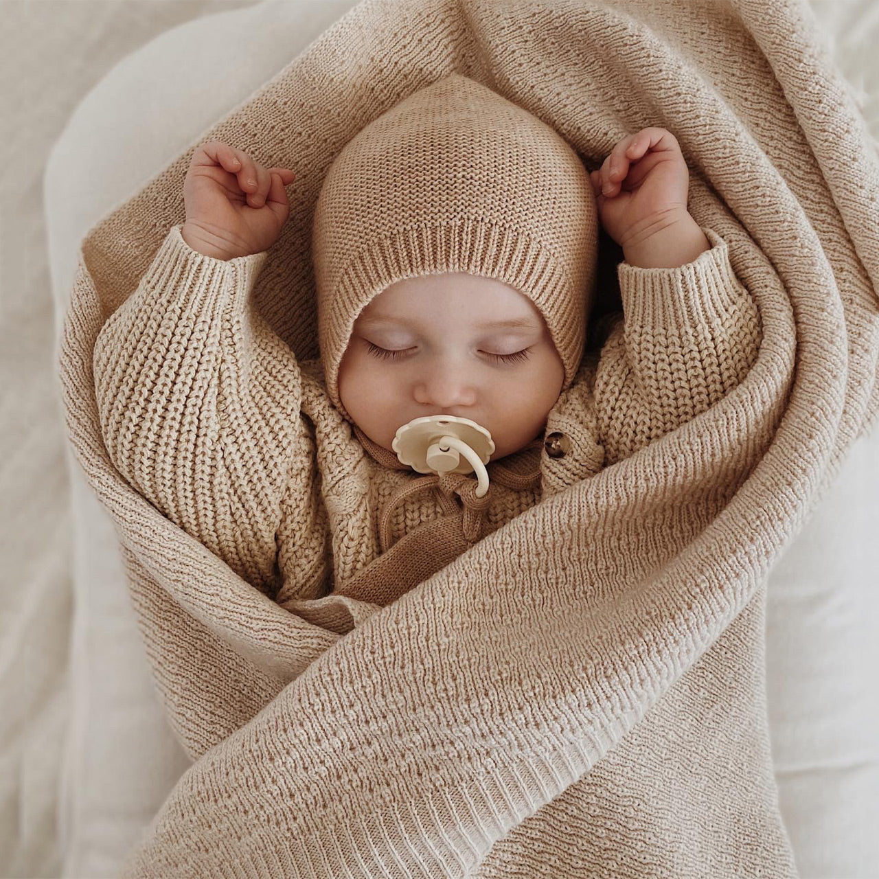 Dora Thick Rib Knit Baby Blanket - 100% Merino Wool - Oat (75x100cm)