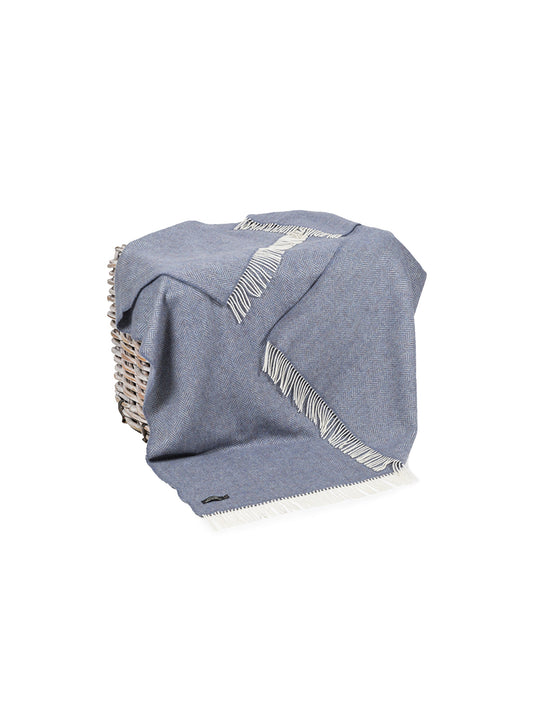 Irish Merino Cashmere Throw Denim & Cream Weston Table
