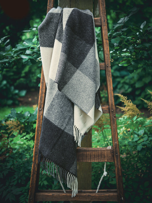 Irish Herringbone Grey Checks Throw