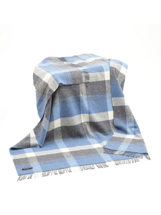 Irish Cashmere and Wool Cerulean and Grey Throw