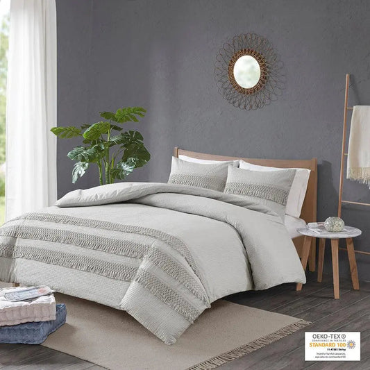 Amaya King/Cal King 3 Piece Cotton Seersucker Comforter Set