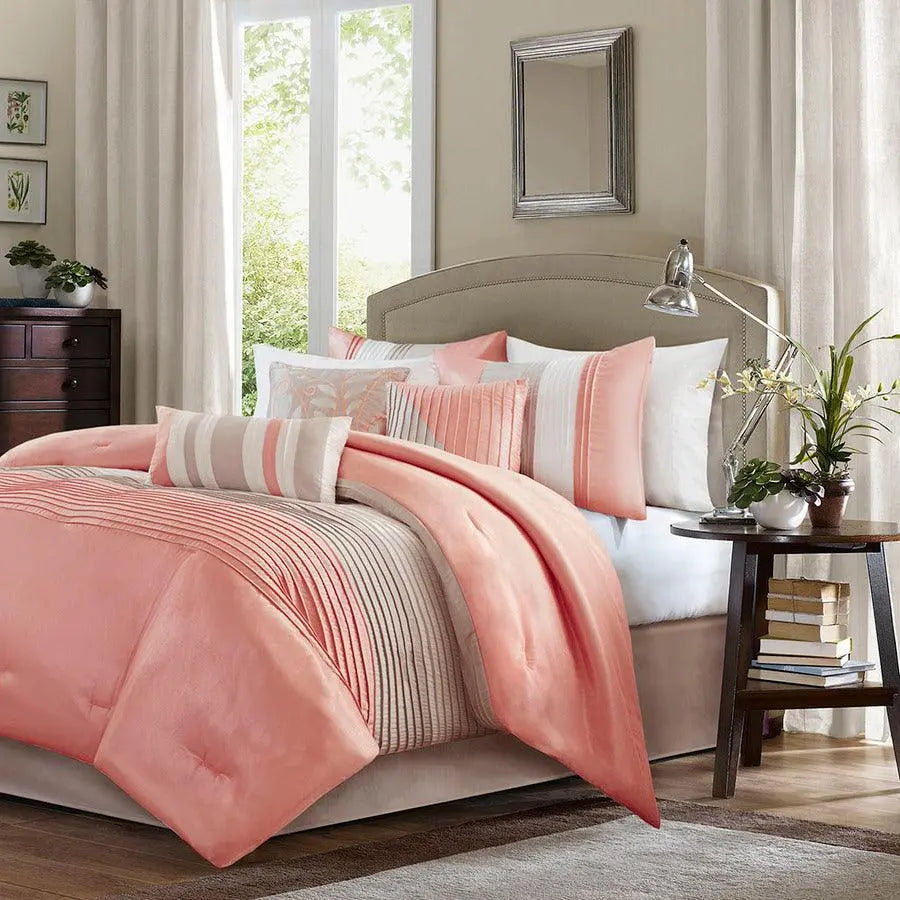Amherst Coastal 7 Piece Comforter Set Coral Cal King